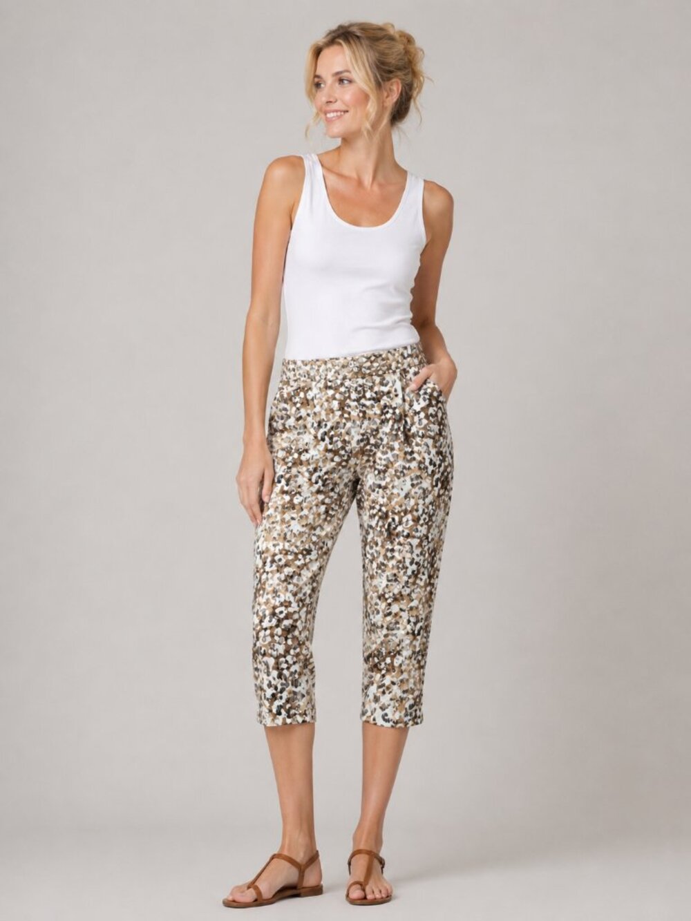 2/$30 Chico's Perfect Stretch Josie Slim Capri High Rise Animal Print 12 #A4107